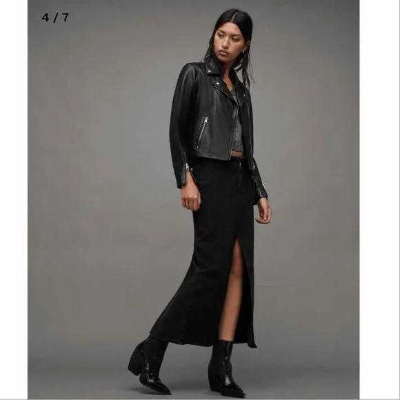 NWT Allsaints Neve Shrunken Slim Fit Leather Biker Jacket Size 6 - Picture 4 of 5